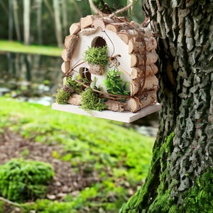 Magical Handcrafted Wooden Bird House, Bird Lovers Gifts, Natural Wood Bird House Garden Decor, Garden Lovers Gift, Valentines Gift For Her