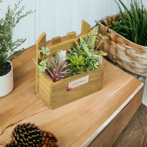 Rustikales Holz Pflanzgefäß Dekor, Pflanzenhänger Regal, Sukkulenten Pflanzentopf Garten Geschenk für Oma, Outdoor Zaun Pflanzgefäß Geschenk für Mama