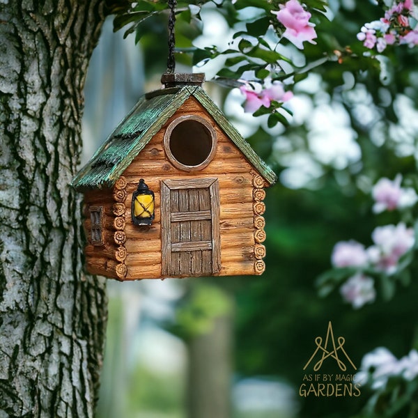 Maison d’oiseau en résine de cabane en rondins, cadeaux pour les amoureux des oiseaux de Noël, décor de jardin de maison d’oiseau en résine, cadeaux pour les amoureux du jardin, cadeaux de Noël pour maman papa