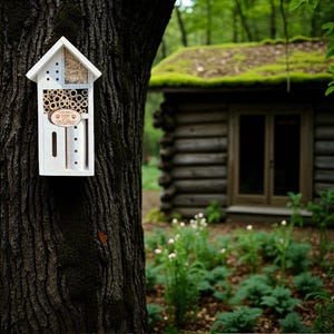 Aangepaste tekst houten bijenhotel, custom Memorial insectenhotel, uniek buitendecor voor vader, tuincadeau voor kerst, insectenhuiscadeau