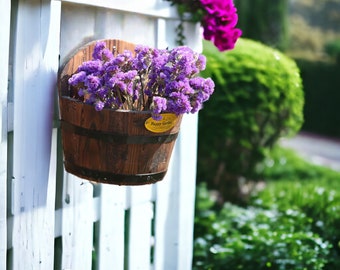 Wall Hanging Wooden Barrel Planters, Rustic Whisky Barrel Planter, Retro Wood Barrel Garden Planter, Wood Barrel Flower Pot, Gardening Gift