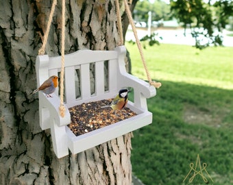 Mangeoire à oiseaux en bois avec banc de balançoire, mangeoire à oiseaux en bois suspendue, décoration de jardin, cadeaux pour les amateurs de jardinage pour maman