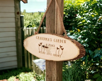 Personalised Wooden Garden Sign, Custom Engraved Text Hanging Sign, Perfect Gift For Grandma, Personalised Garden Sign Gift For Nanny