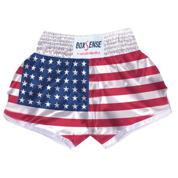 Pantalones de kick boxing diseñados en EE. UU. Bandera de país personalizada Pantalones cortos de Muay Thai XS-4XL para entrenamiento de MMA Competición unisex Deporte Regalo personalizado