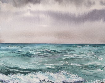 Original-Aquarell – Ozean – Künstlerin Léa Bruel