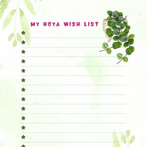 Modello stampabile per la lista dei desideri Hoya, download digitale, planner per la lista dei desideri A4, regalo da collezione Hoya, articolo Hoya Love, download immediato per la festa della mamma