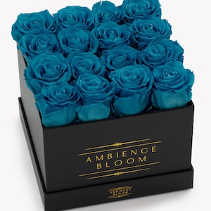 Aqua Blue Preserved Roses: Oud Scented Forever Flowers