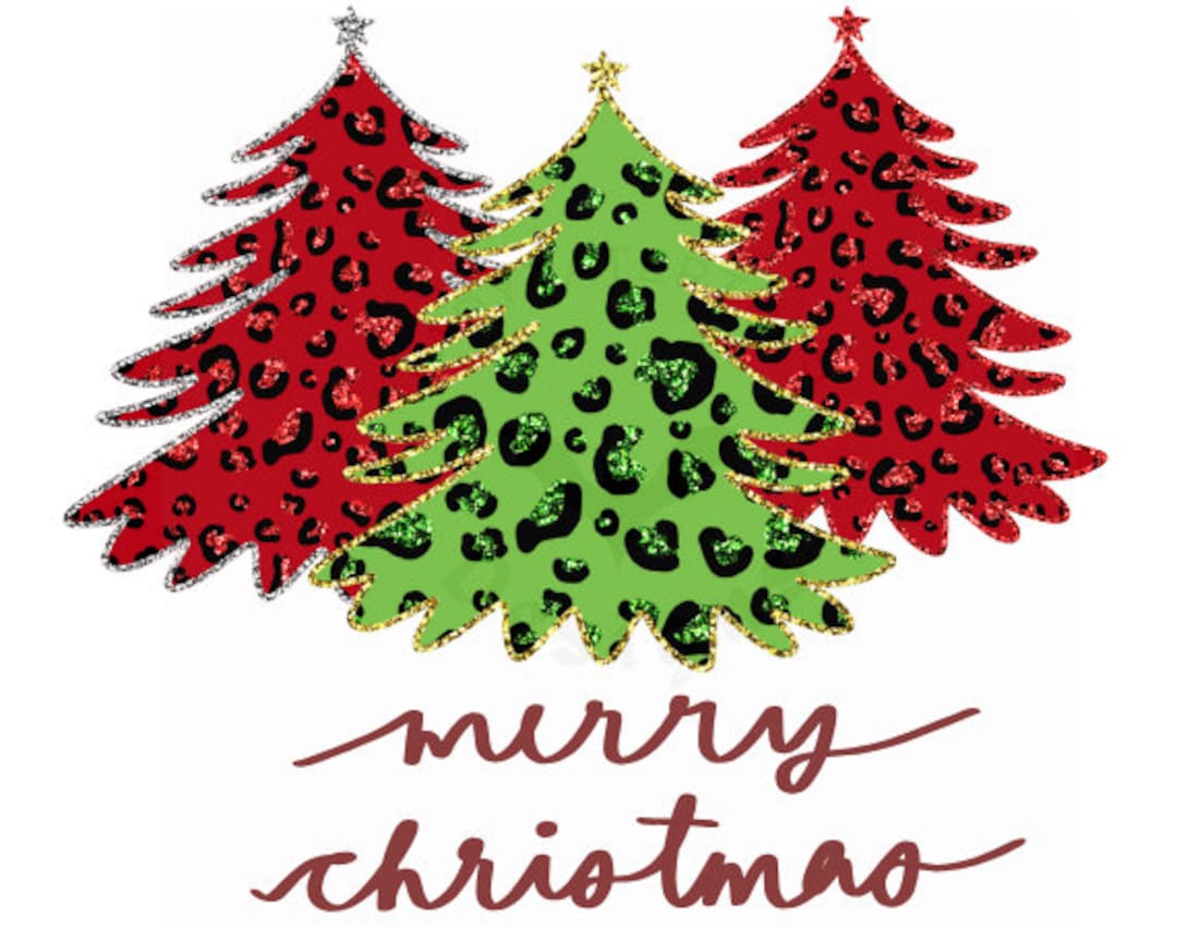 Green and Red Leopard Print Christmas Trees Merry Christmas PNG Etsy