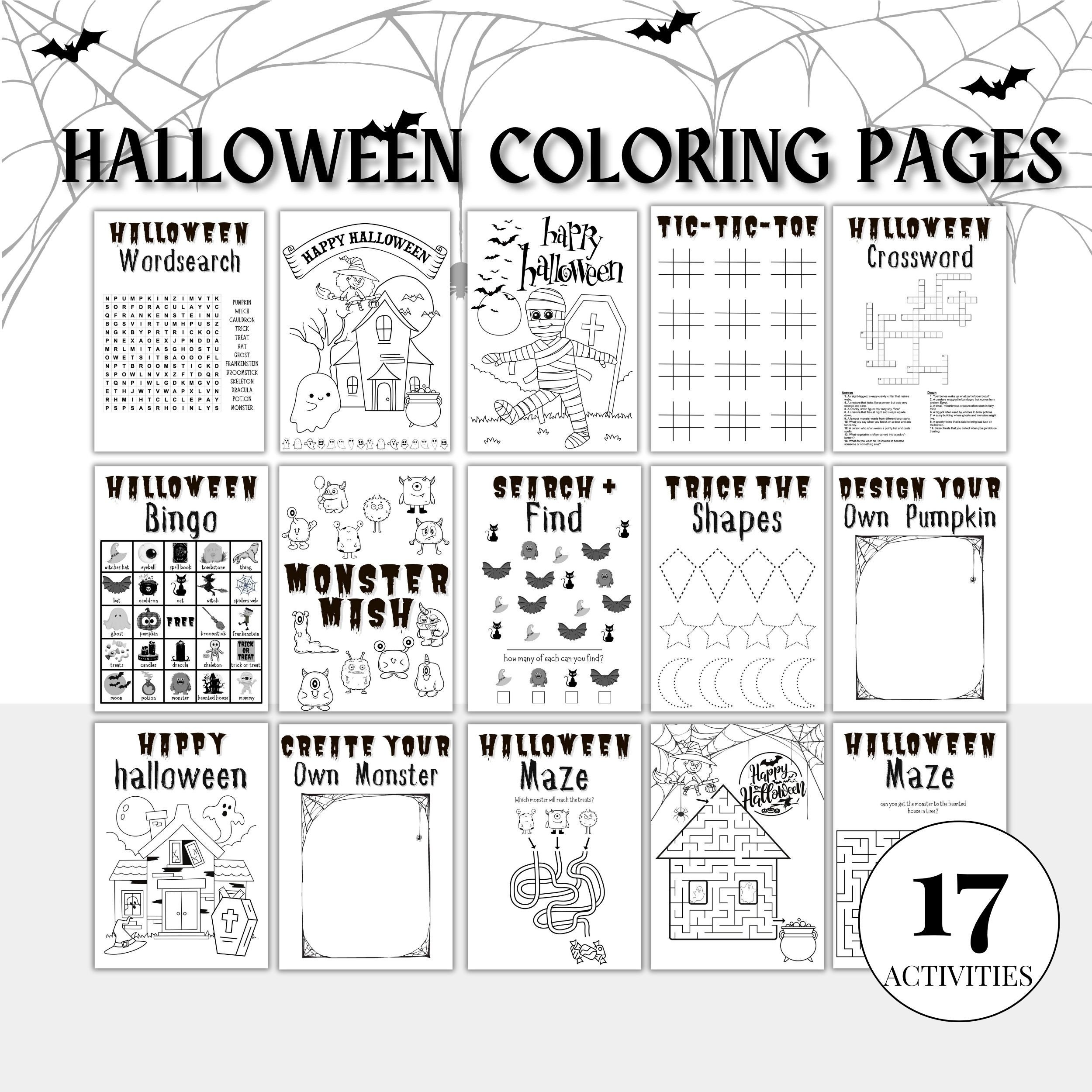 Halloween Activity Pack Printable, Halloween Coloring Sheets, Halloween ...