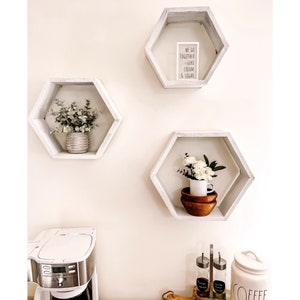 Hexagon Shelves Farmhouse Style Whitewash Finish