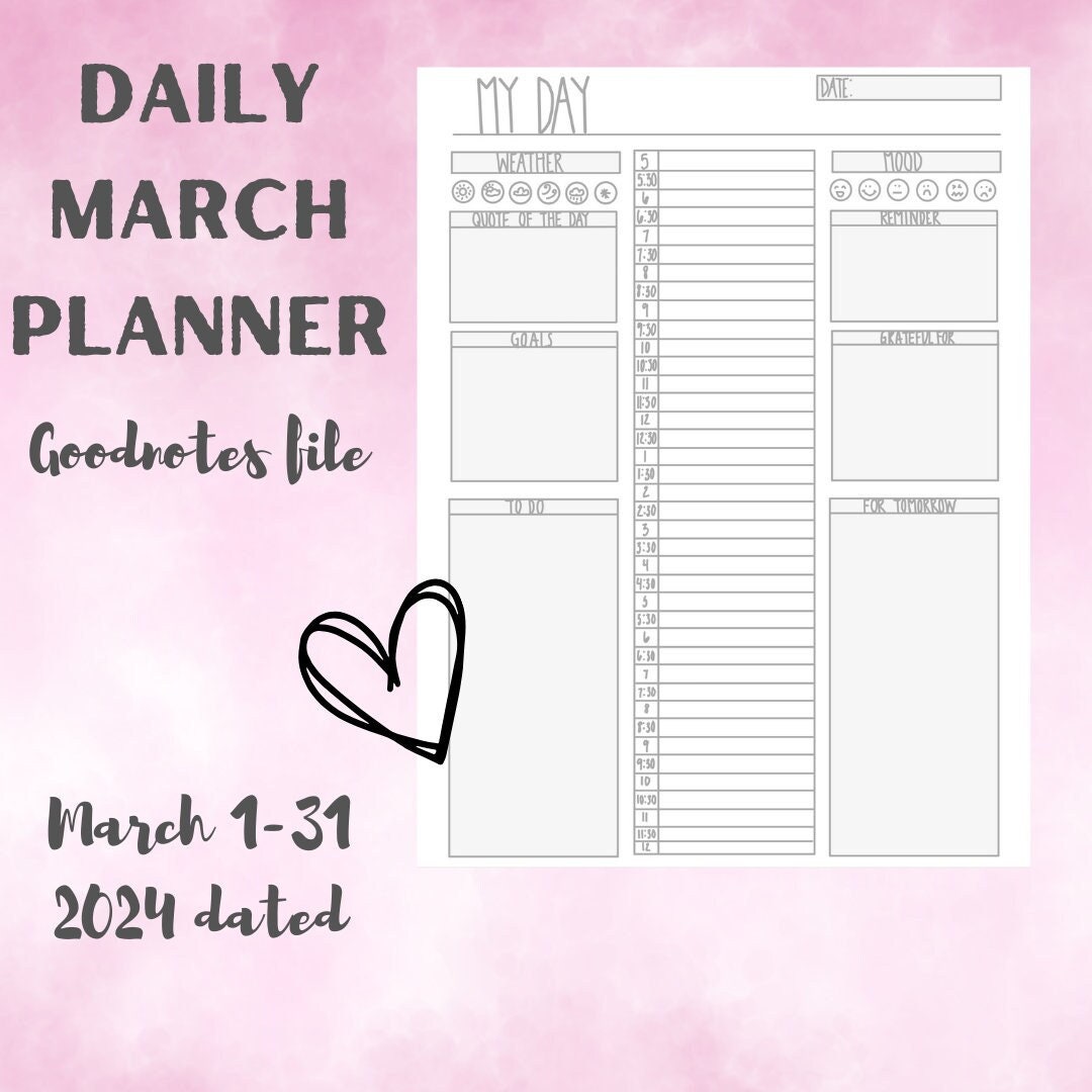 Editable March Calendar, Goodnotes File, Dated Calender, March Daily ...
