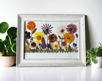 Wall Art - Pressed Flower Art - A4  Frame - Handmade Real Flowers - Home Decor- Dried Flowers - Botanical frame