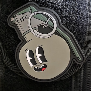 M67 Grenade, Cartoon PVC Morale Patch, Tactical, Military, Backpack, Plate Carrier, Funny Patch, Rubber Hose, Vintage Style Hook Loop patch