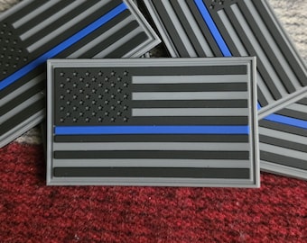 USA ingetogen dunne blauwe lijnpatch – 3 x 2” tactische morele patch voor rugzak, vest of hoed | Ondersteunt wetshandhaving |
