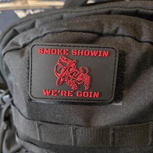 SMOKE SHOWIN Patch – Firefighter Morale Patch | Hook & Loop Backing | Bold Red Tactical Gear for Firefighters, EDC Bags and Gear