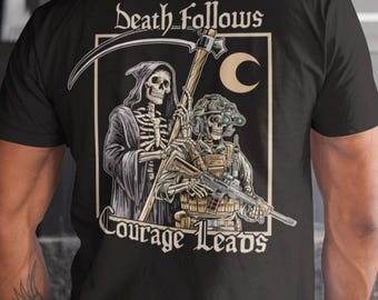 Esqueleto táctico, La muerte sigue al coraje, La parca, Regalo para él, Regalo militar, Regalo para veteranos, Camisa táctica, Camisa para hombres, La mejor