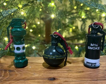 Tactical Christmas Ornaments, Christmas Tree Grenade, Smoke Grenade Decoration, Flashbang Ttee Hanger, Frag Holiday Gift, Military Christmas