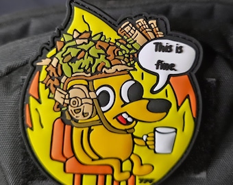 This Is Fine Tactical Patch – Funny Crayon Eater, Coffee lover Morale Patch | Hook & Loop | Military Humor Gear