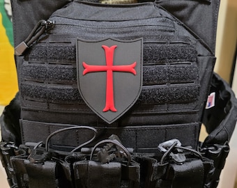 Crusader Shield Patch – Cross PVC Morale Patch | Tactical Hook & Loop Emblem for Bags, Vests and Tactical Gear