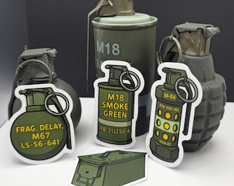 Tactical stickers, Military stickers, Military Gifts, Tactical Holidays, Military Gifts, Frag Grenade, Smoke Grenade, Stun Grenade, Ammo Box