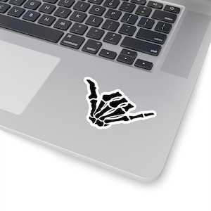 Hang Loose Skeleton Hand Sticker | Shaka Sign Vinyl Decal | Durable /Weather-Resistant | Chill Surf/Beach Vibes Sticker for Laptop or Car