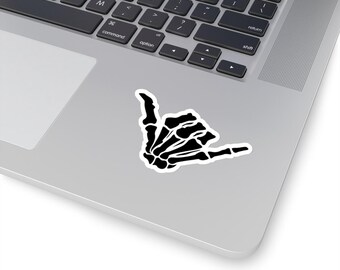 Hang Loose Skeleton Hand Sticker | Shaka Sign Vinyl Decal | Durable /Weather-Resistant | Chill Surf/Beach Vibes Sticker for Laptop or Car