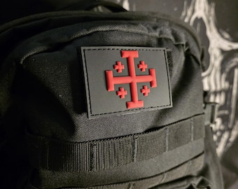 Red and Black Jerusalem Cross Patch, PVC Patch, Tactical Morale Patch, Hook & Loop backing, Christian Cross Gear, Backpack Hat Plate Carrier