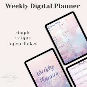 Simple Weekly Digital Planner, Fitness Log and Reflection Journal - Cotton Candy Floral