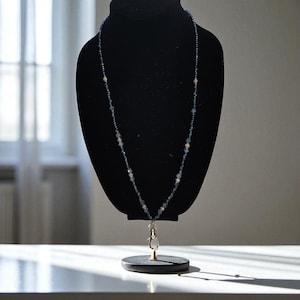 Simple Blue Metallic Beaded Lanyard | Silver & Blue Accent Beads | ID Badge Holder | Lightweight Beaded Lanyard | Gift for Coworkers