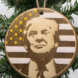 President trump engraved wood ornament. Christmas ornament Trump 2024. United States President ornament gift. 2024 Christmas; holiday decor
