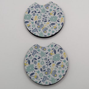 Car Coaster Set Blue Floral 2.75 Inch For cupholder in car. Great Gift!