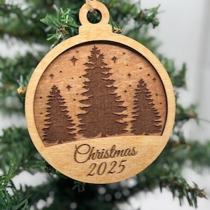 4” Wood Engraved, two layer Christmas Ornament. Laser cut and engraved. Gift for friend Holiday home decor. Holiday gift, family gift.
