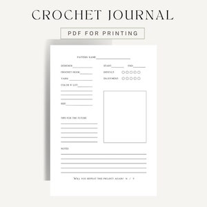 Häkeltagebuch zum Ausdrucken im PDF-Format, notieren Sie alles über das von Ihnen erstellte Projekt