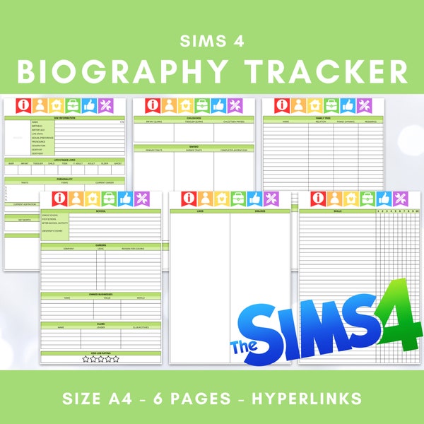 The Sims 4 biography tracker, sim profile planner, sims only