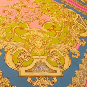 Golden Baroque Print Crepe Fabric / Golden Medusa Head, Golden Baroque Ornaments / Panel Fabric / Sewing Fabric / Fabric Width 150 cm