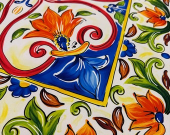 Sicilian Majolica Print Crepe Fabric / Italian Majolica / Mediterranean Fabric / Colorful Tiles Print / Sewing Fabric / Fabric Width 150cm