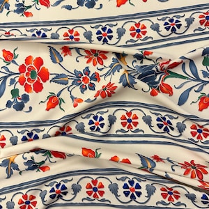 Mixture of Italian Majolica and Ottoman Tile Styles Print on Crepe Fabric / Vintage Floral Print / Mediterranean Fabric / Sewing Fabric