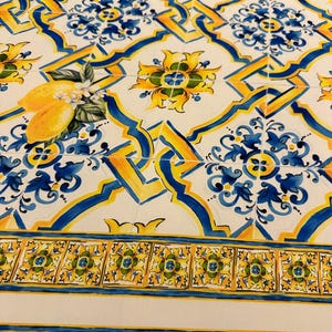 Sicilian Majolica Print Crepe Fabric / Mediterranean Majolica Fabric / Clothing, Home Textiles / Misprinted / Fabric Width 150cm
