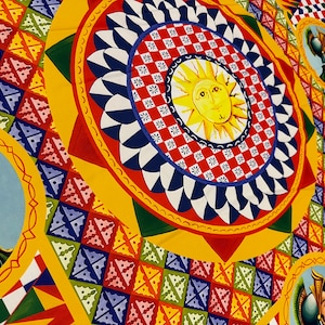 Sicilian Caretto Print Crepe Fabric / Colorful Italian Style Sewing Fabric / Panel Fabric / Fabric width 150cm
