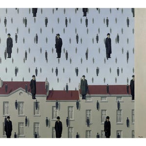 René Magritte (Golconda, 1953) Impressões em tela, pôsteres em tela de René Magritte, pinturas em tela para presentes de René Magritte, obras de arte do surrealismo, presentes
