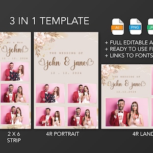 Wedding Photobooth Template Wedding Photo Booth Template Floral Photobooth Template 2x6 strip & 4R photobooth overlays door gift | 11001