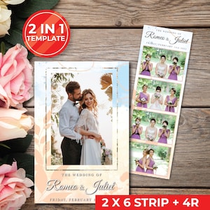 Wedding Photobooth Template Wedding Photo Booth Template Floral Photobooth Template 2x6 strip & 4R photobooth overlays door gift | 11020