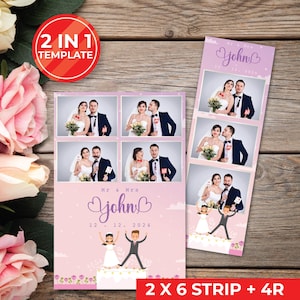 Wedding Photobooth Template Wedding Photo Booth Template Floral Photobooth Template 2x6 strip & 4R photobooth overlays door gift | 11002