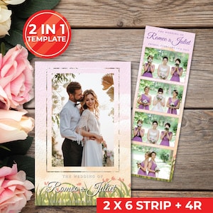 Wedding Photobooth Template Wedding Photo Booth Template Floral Photobooth Template 2x6 strip & 4R photobooth overlays door gift | 11035