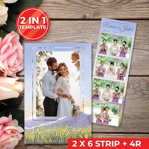 Wedding Photobooth Template Wedding Photo Booth Template Floral Photobooth Template 2x6 strip & 4R photobooth overlays door gift | 11038