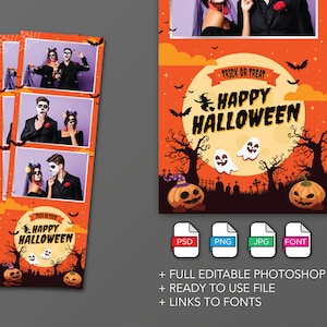 Halloween Photo Booth Template 2x6 Photobooth Pumpkin Ghost Witch Template Strip Photo Booth template, 2 x 6 strip, Halloween Theme Overlay