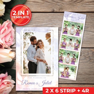 Wedding Photobooth Template Wedding Photo Booth Template Floral Photobooth Template 2x6 strip & 4R photobooth overlays door gift | 11022