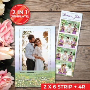 Wedding Photobooth Template Wedding Photo Booth Template Floral Photobooth Template 2x6 strip & 4R photobooth overlays door gift | 11031