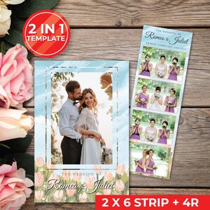 Wedding Photobooth Template Wedding Photo Booth Template Floral Photobooth Template 2x6 strip & 4R photobooth overlays door gift | 11027