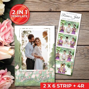 Wedding Photobooth Template Wedding Photo Booth Template Floral Photobooth Template 2x6 strip & 4R photobooth overlays door gift | 11023